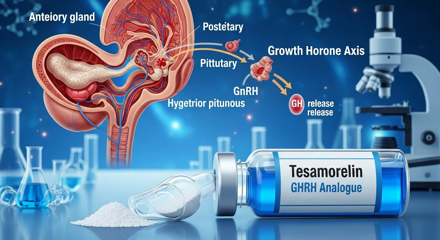 Tesamorelin GHRH analogue peptide research, growth hormone releasing hormone and pituitary function studies in Australia